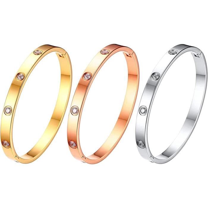 3 pièces bracelet pour femme fille, bracelet manchette acier inoxydable style simple charme