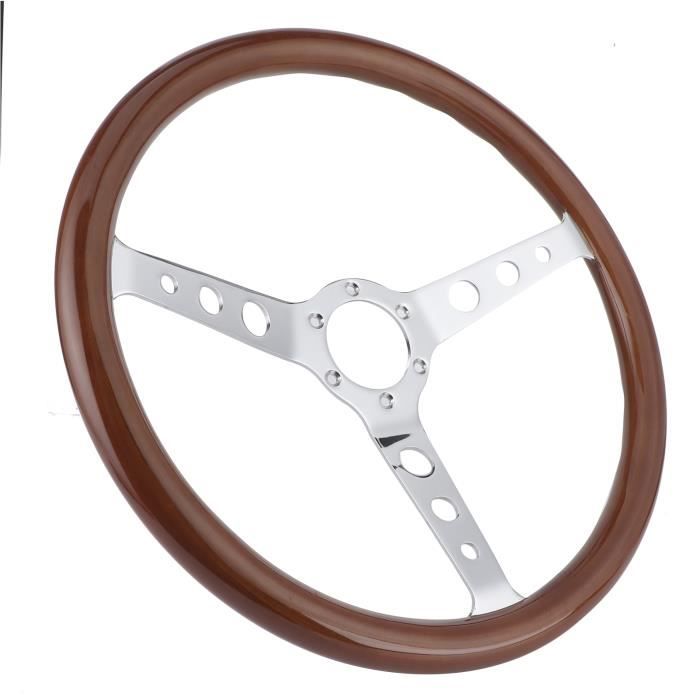 Volant Classique En Bois De Noyer - Diamètre 380 Mm, 3 Rayons - Compatible Moyeu 6 Trous - Pour Customisation Voiture