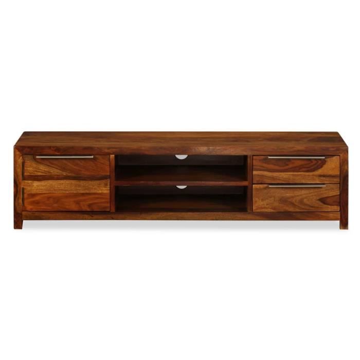 Meuble TV En Bois Massif Sesham – 120x30x30 Cm, Brun, Pour Salon