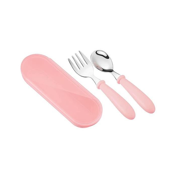 Couverts Enfants En Inox Avec Poignée Silicone - Set Cuillère + Fourchette, Sécurité Bébé