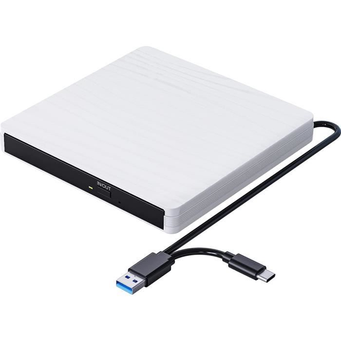 Lecteur CD DVD Externe - ZGEER - Ultra-Mince - USB 3.0 - Type-C - Blanc ...