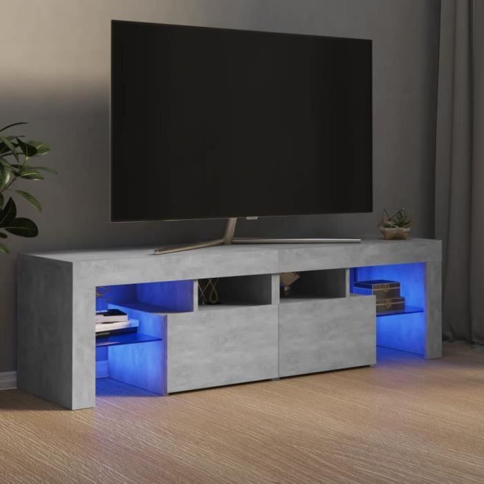 SIB Meuble TV avec lumières LED Gris béton 140x36,5x40 cm 7388289745571