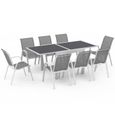 IDMARKET Salon de jardin POLY extensible table 90-180 CM et 8 chaises blanc et gris-1