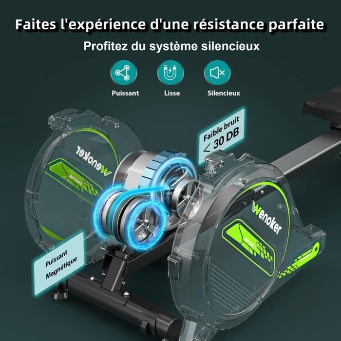 Rameur Magnétique Wenoker 32 Niveaux Résistance - App Kinomap, écran LCD, Silencieux, Rangement Vertical - Jusqu’à 160 Kg