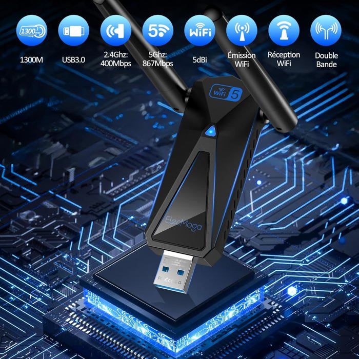 Clé WiFi Cpl 1300Mbps à 2 Antennes 5dBi – [Marque] – Modèle Dual Band 2 ...