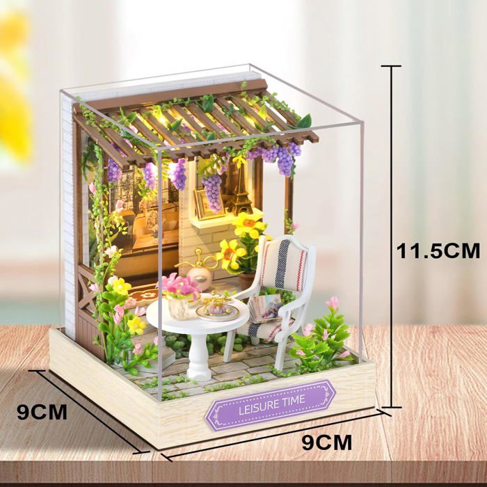 Maison Miniature De Noël En Bois à Construire - Avec éclairage LED - Kit DIY Décoration - Dimensions Finies 13,5x15x9 Cm