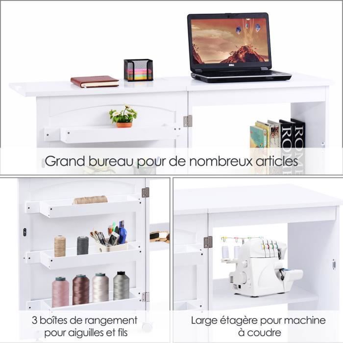 Table De Couture Pliable Avec Roues - 146x90 Cm, Espace Rangement - Mobile, Réglable, Pour Tissus Grands