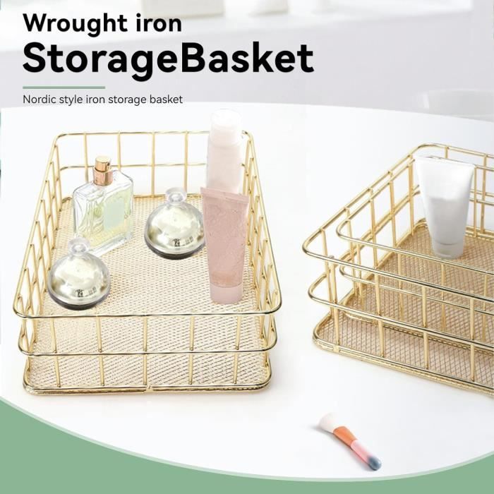 Panier De Rangement En Métal Blanc - Pliable Avec Poignées En Bois - 24.8cm