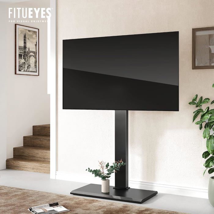 FITUEYES Meuble TV Au Sol Base Fer 3 Étagères - Écran 32-75" Inclinaison Pivotante Hauteur Réglable 40kg VESA 600x400 Blanc FT-S3602MW