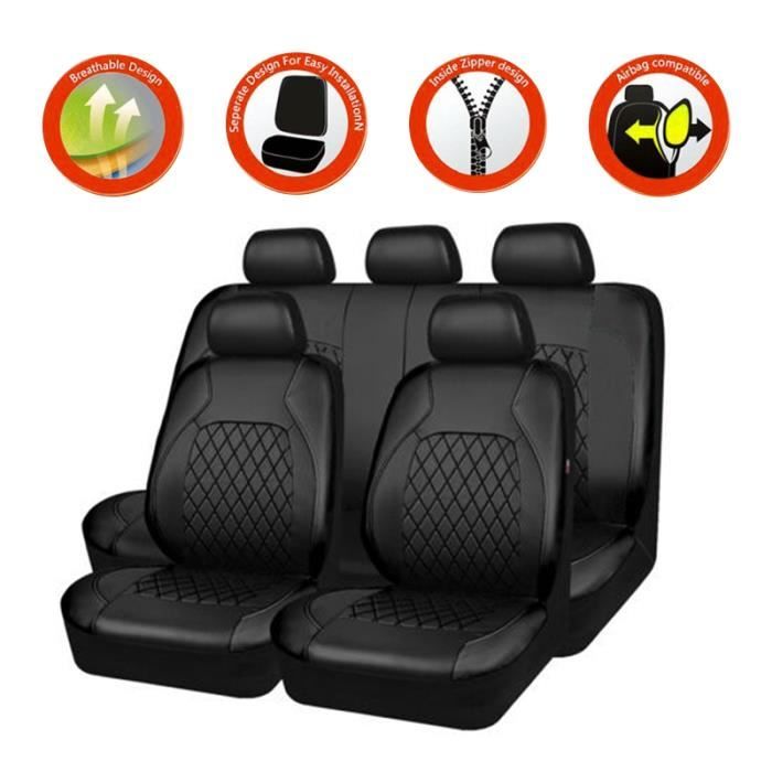 Housse De Siège Auto En Simili Cuir Doux - Protection Complète Siège Avant - Universelle Et Antidérapante - Noir
