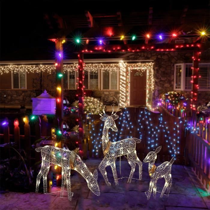 Décorations De Noël Lumineuses Lot De 3 Rennes LED Blanc Chaud – Pour Jardin Et Terrasse