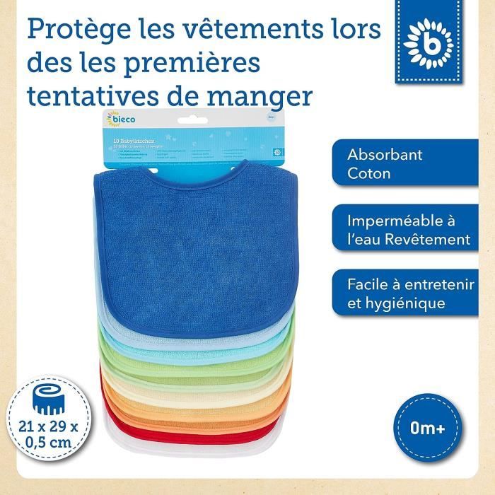 Bavoirs Bébé Lot De 5 - 90% Coton - Élastique Et Imperméable - Lavable En Machine