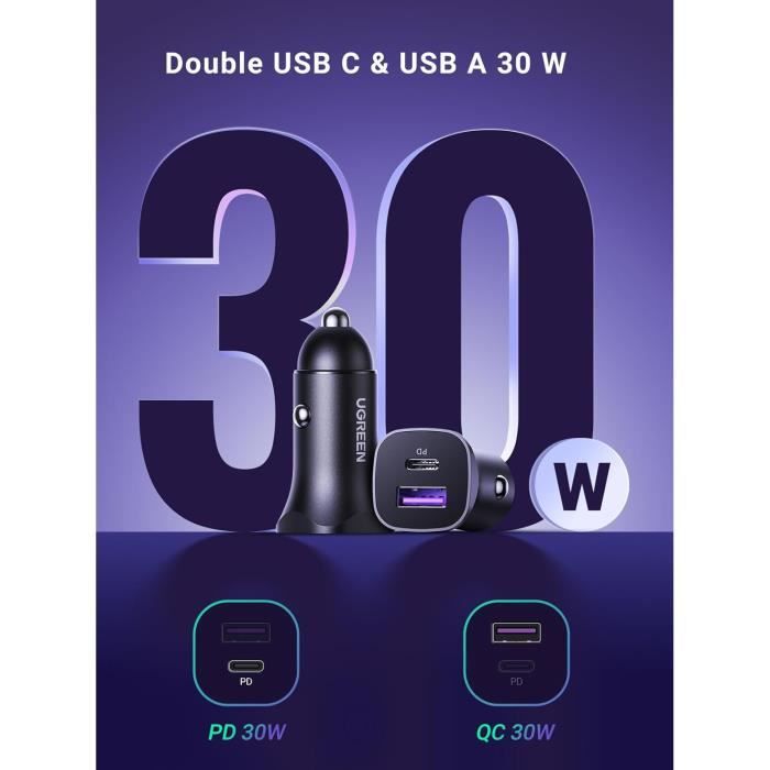 Chargeur Allume-Cigare UGREEN 130W USB-C 3 Ports - PD 100W, PPS 45W - Compatible IPhone/MacBook