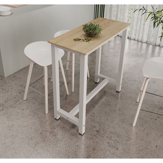Table Haute Avec 2 Tabourets En Blanc Et Sonoma 120x40x100cm Ani - Ensemble Table Et Chaises
