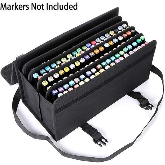 Trousse Organisatrice 170 Trous - Pour Marqueurs Et Crayons - Grande Capacité Avec Sangle - Noir