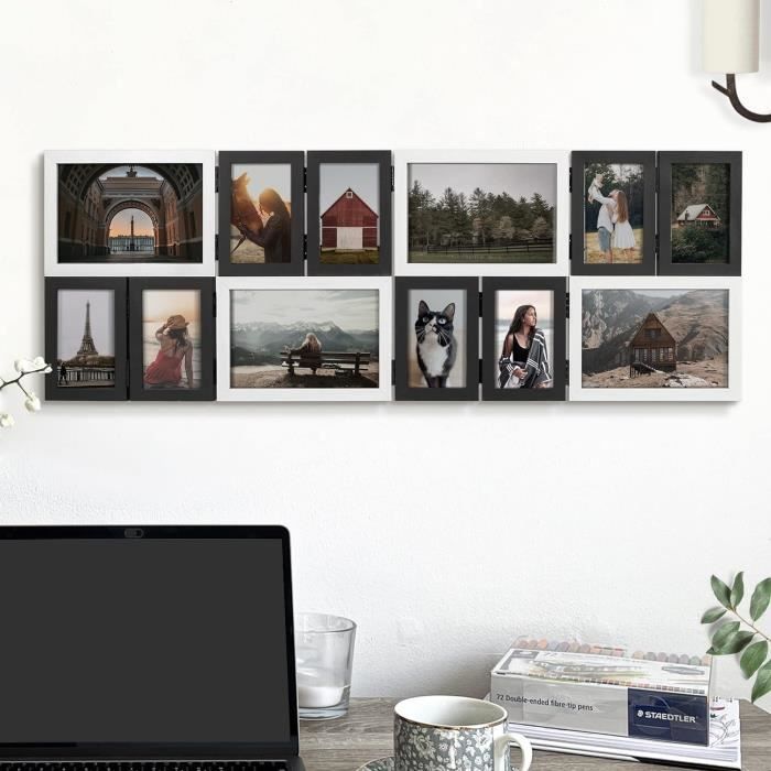 Fyeme Lot De 5 Cadres Photo Pliables En Bois Pour 5 Photos - Pour Le Bureau Ou La Famille, Cadeaux De Mariage, Table De Bureau (12 X 17 Cm