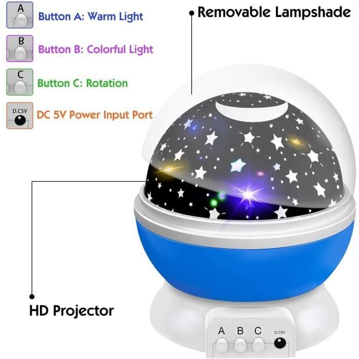 Veilleuse Projecteur étoiles Pour Enfants - 6 Thèmes, 8 Musiques, Télécommande, Rotation 360°, Arrêt Timer, Cadeau Idéal