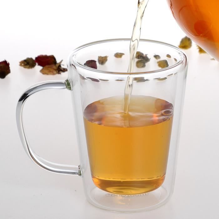 Tasse à Café En Verre Transparent à Double Paroi De 250ml, Avec Poignée, Double Couche D'isolation Thermique, Tasse De Jus Et De Lait à Haute Température