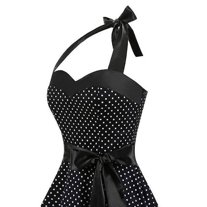 Robe Vintage Annees 50 Femme Retro Rockabilly Pin Up Elegante Robes sans Manche Dos Nu Decollete en C ur Polka Dot Trapeze Mariage Noir Cdiscount Pret a Porter