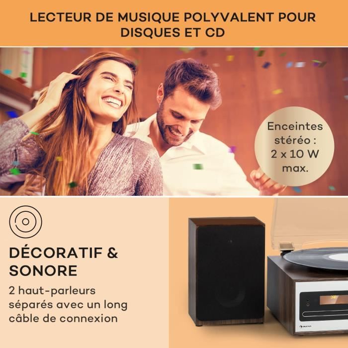 Platine Vinyle Auna Avec Enceintes – Lecteur CD, Bluetooth, Radio DAB+/FM, 3 Vitesses (33/45/78 Tours), Design Vintage
