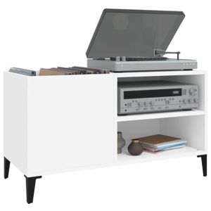 Relaxdays Table pour platine vinyle, 3 niveaux, séparateurs, H x L x P : 65 x 40 x 30 cm, fer/MDF, étagère vinyles, noir - TV Son Photo