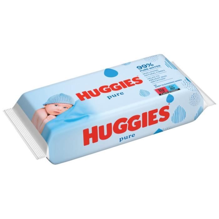 Lingettes bébé Huggies - Pure Extra Care - 99% d'eau pure - 56 lingettes x  8 paquets