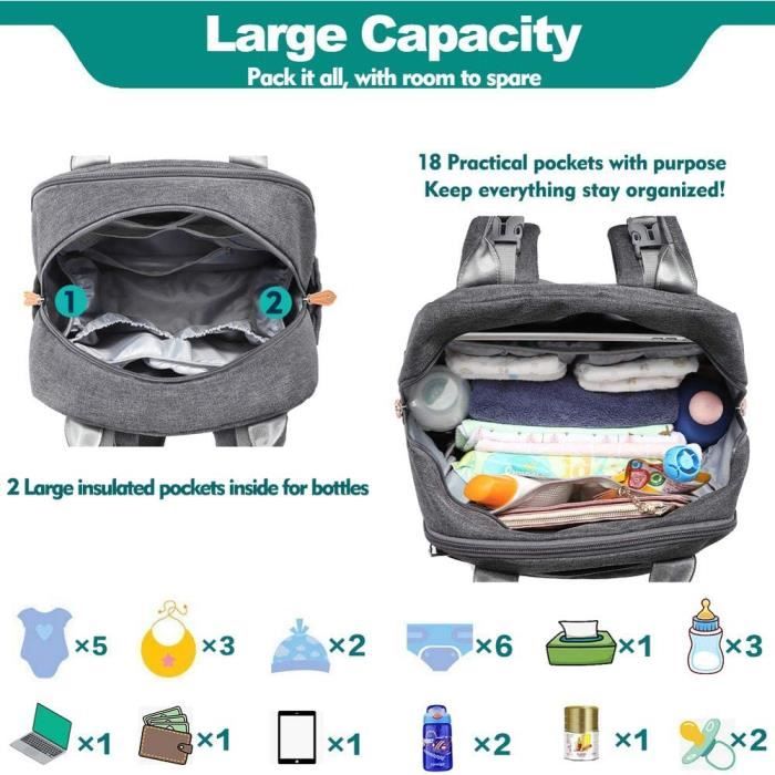 Eirolace Sac à Dos à Langer 35L Bébé Avec Lit Pliant Intégré, Station Change Pop-up Et Moustiquaire – Le Tout-en-Un Ultime Pour Parents Modernes