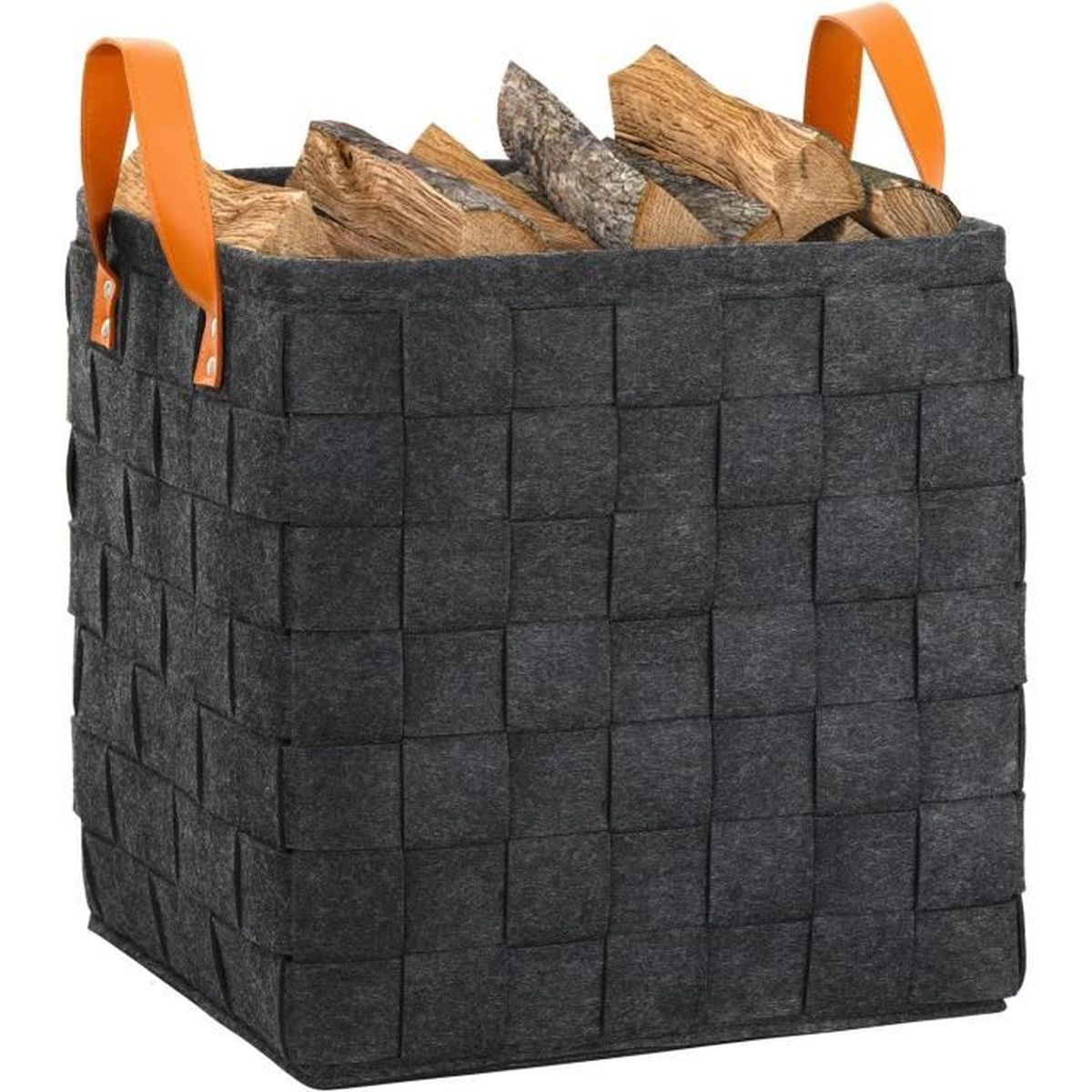 Panier à Bois En Feutre 50L - Sac Rangement Avec Poignées Bois