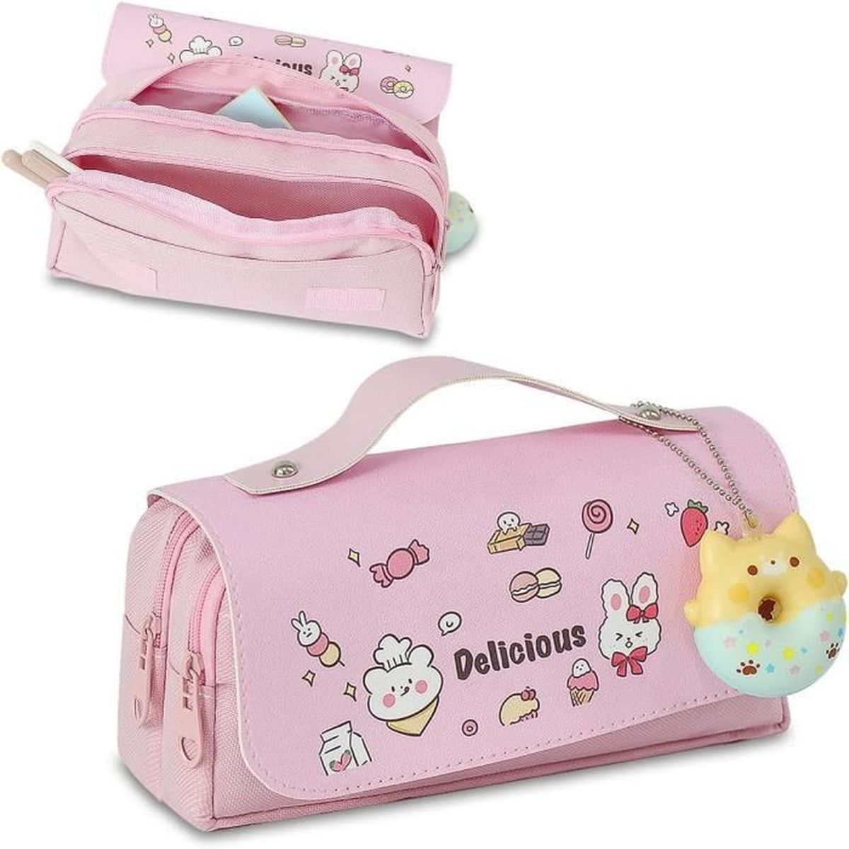 Safta Unicorn Academy Trousse Ronde Scolaire Lilas - Idéale 5 à 14 Ans, 20 X 7 Cm