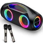 Enceinte Karaoké avec 2 Micros sans fil DJOIN Enceinte Bluetooth Portable Puissante 40W Basse Lumières RGB AUX/TF/USB pour les