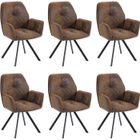 MEUBLES COSY Lot de 6 Fauteuils Chaises de Salle à Manger avec Accoudoirs Tissu en Daim effet Suède Marron Pieds en Métal Noir