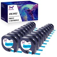 20 HALOFOX Compatible pour Dymo LetraTag Ruban Plastique 91205, 12mm x 4 m,pour Dymo LetraTag LT-100H,  noir sur bleu