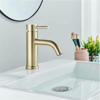 Mitigeur de lavabo Robinet de salle de bain monocommande tube en laiton robinet d'évier eau chaude et froide or brossé-MCJ