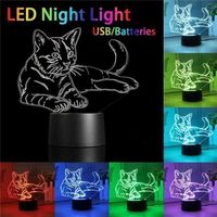 3D LED USB Lumière De Nuit Lampe De Chevet 7 Couleurs Enfant Cadeau Forme Chat Type USB tactile HB3355
