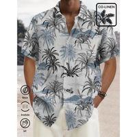 Chemise-chemisette,Chemise Hawaïenne en Lin à Manches Courtes pour Homme,Vêtement de Plage AMP Palm,Streetwear- EuSize Shirt 2 C002