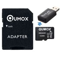 Qumox Carte Mémoire Micro-SD 128 go SDHC/SDXC + Adaptateur +lecteur USB MICRO SD 100% Réel Class 10 Lecture 80Mb/s / écriture 40Mb/s