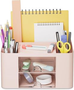 Organiseur De Bureau Avec Tiroirs Transparents - Range Stylos, Crayons, Maquillage - Multifonction - Rose