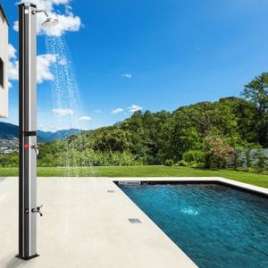 217cm Noir-Argent 18 litres Réservoir avec Robinet et Pommeau de Douche XUANYU Douche Solaire de Jardin en ABS chromé pour Piscine Plage Jardin Douche Seulement Jusqu'à 60℃ 