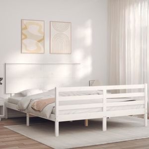 STRUCTURE DE LIT Drfeify Cadre de lit avec tête de lit blanc King S