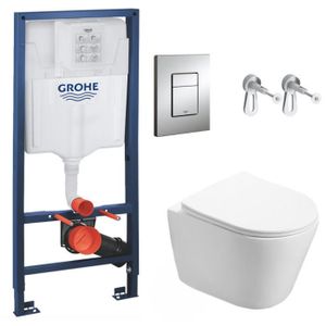 WC - TOILETTES Grohe Pack WC Bâti-support + WC Swiss Aqua Technologies Infinitio sans bride, fixation invisible + Plaque chrome