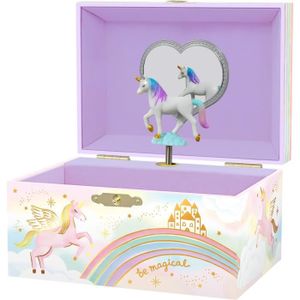 BOITE A BIJOUX Boîte à bijoux musicale licorne pour filles - Boîte à musique licorne pour enfants avec miroir, cadeau d'anniversaire licorne[W2069]