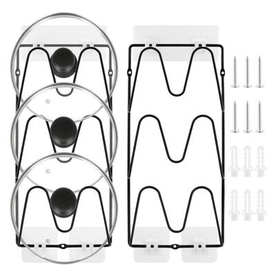 Rangement Casserole CIYODO - Support Mural Pour Couvercles De Casserole (23.5x20cm) - Noir Titane - Sans Perçage Organisateur Casserole