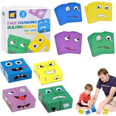 Jouets en bois pour changer les expressions du visage, blocs de construction pour puzzle de dessins animés, puzzle Montessori, jeu de société éducatif, jouets familiaux  26