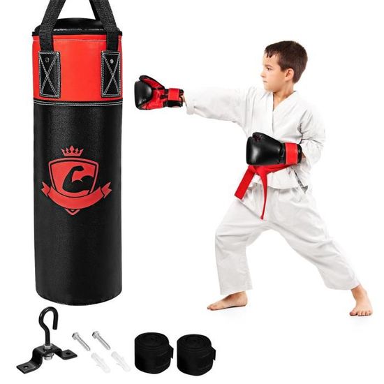 GYMAX Sac Frappe Enfants 10 Kg | Boxe Suspendu Avec Gants Corde Sac Transport | Cadeau Sportif