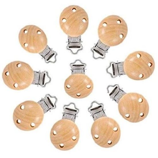 8 Attaches Tétine En Bois - Pinces à Vêtements Pour Sucette Bébé - 4 Couleurs - Forme Ronde Sans Angles