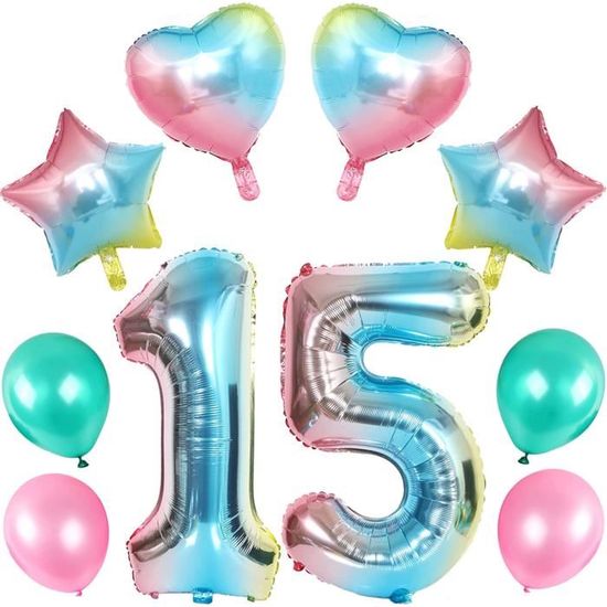 Ballons Anniversaire 15 Ans Fille, Ballon Chiffre 15 ArcEnCiel Ballons Numéro 15 Ans Parti