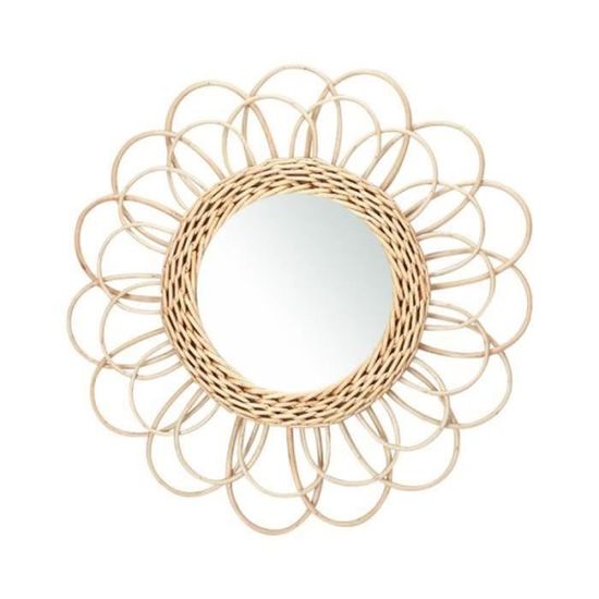 Miroir Mural Rond En Rotin Tissé Boho 600 Mm, Décoration D'art, Salon, Chambre à Coucher｜Homary
