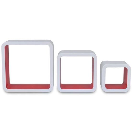 Etagères cubes murales en MDF Blanc-Rouge pour Livres-DVD - OVONNI ...