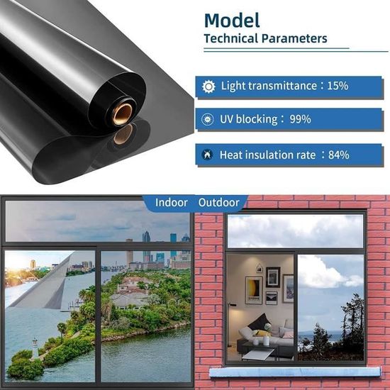 Film Miroir Réfléchissant Fenêtre 80x200 Cm Argent – Isolation Thermique Solaire Anti-UV Auto-Adhésif – Intimité & Protection Maison