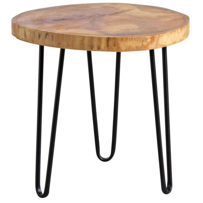 Table ronde en bois et métal noir
